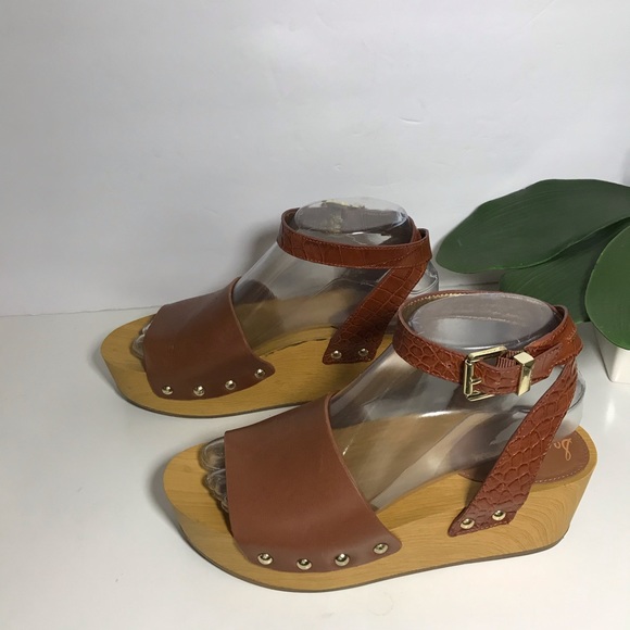 Sam Edelman Brynn Brown Leather Wedge Sandals Clog - Picture 5 of 7